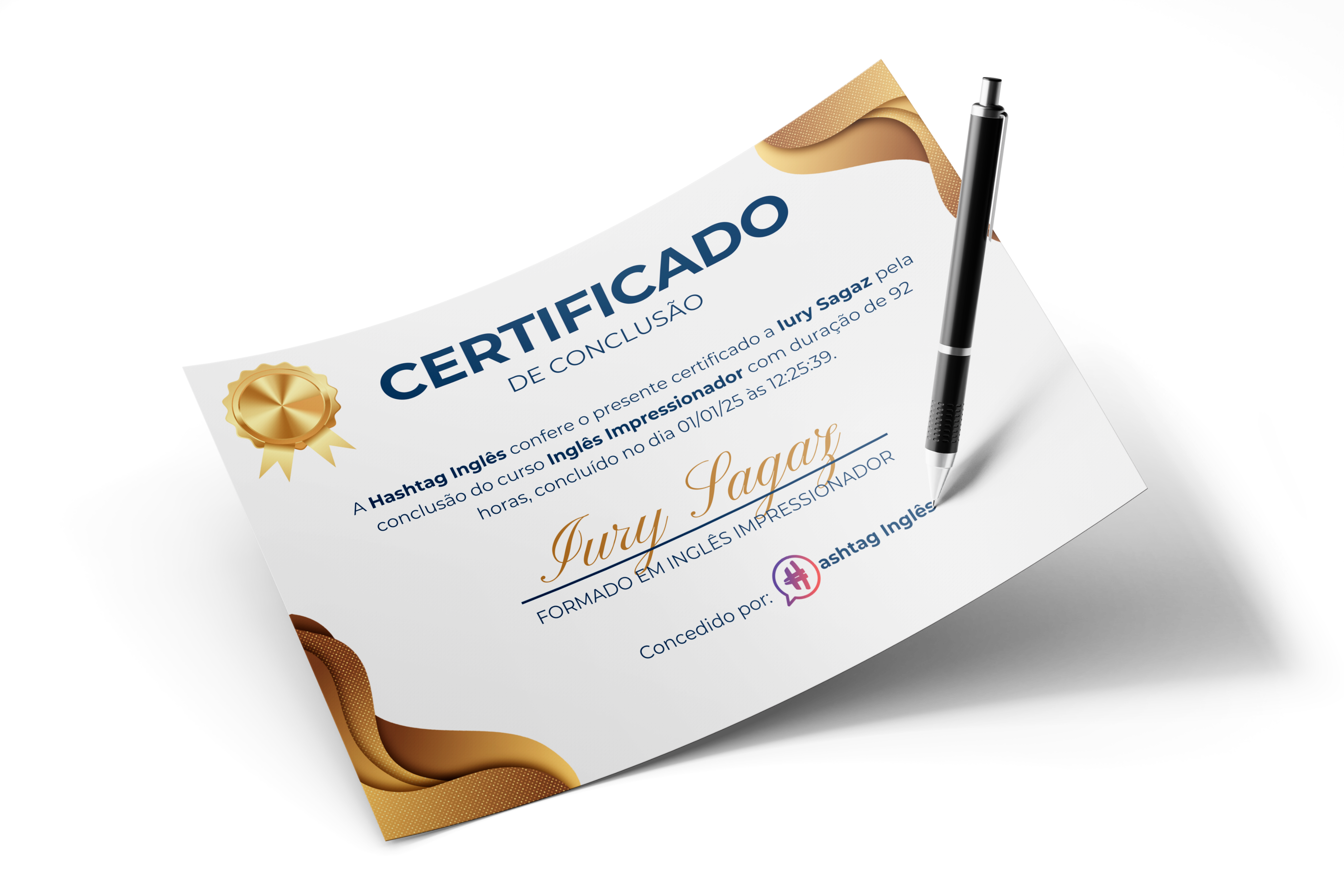 Exemplo de certificado do curso Inglês Impressionador